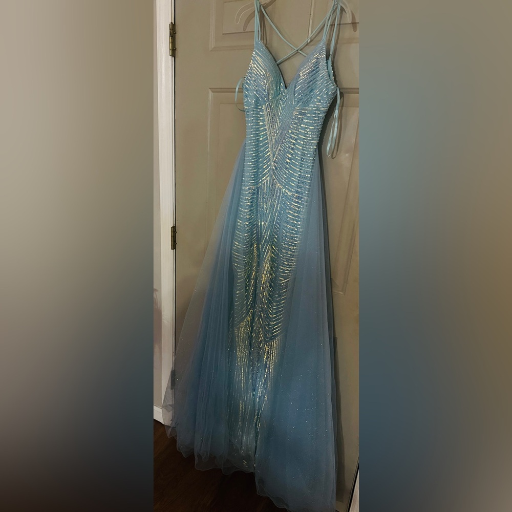 Elegant Blue and Gold Gown